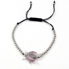 Stainless steel beads adjustable copper inlaid zircon  bracelet wholesale