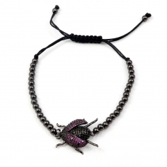 Stainless steel beads adjustable copper inlaid zircon  bracelet wholesale