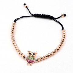 Stainless steel beads adjustable copper inlaid zircon  bracelet wholesale