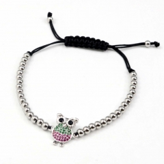 Stainless steel beads adjustable copper inlaid zircon  bracelet wholesale