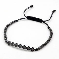 Stainless steel beads adjustable copper inlaid zircon  bracelet wholesale