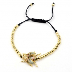 Stainless steel beads adjustable copper inlaid zircon  bracelet wholesale