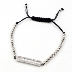 Stainless steel beads adjustable copper inlaid zircon  bracelet wholesale