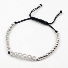 Stainless steel beads adjustable copper inlaid zircon  bracelet wholesale
