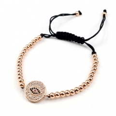 Stainless steel beads adjustable copper inlaid zircon  bracelet wholesale