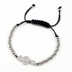 Stainless steel beads adjustable copper inlaid zircon  bracelet wholesale