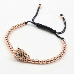 Stainless steel beads adjustable copper inlaid zircon  bracelet wholesale