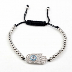 Stainless steel beads adjustable copper inlaid zircon  bracelet wholesale