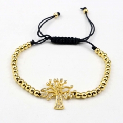 Stainless steel beads adjustable copper inlaid zircon  bracelet wholesale