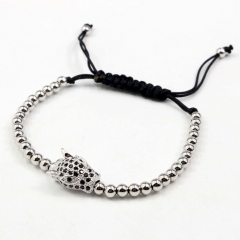 Stainless steel beads adjustable copper inlaid zircon  bracelet wholesale