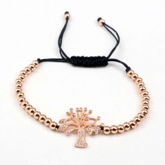 Stainless steel beads adjustable copper inlaid zircon  bracelet wholesale