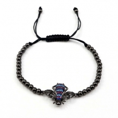 Stainless steel beads adjustable copper inlaid zircon  bracelet wholesale
