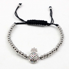 Stainless steel beads adjustable copper inlaid zircon  bracelet wholesale
