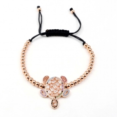 Stainless steel beads adjustable copper inlaid zircon  bracelet wholesale