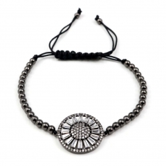 Stainless steel beads adjustable copper inlaid zircon  bracelet wholesale