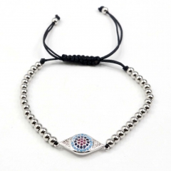 Stainless steel beads adjustable copper inlaid zircon  bracelet wholesale
