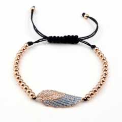 Stainless steel beads adjustable copper inlaid zircon  bracelet wholesale