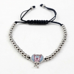 Stainless steel beads adjustable copper inlaid zircon  bracelet wholesale