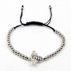 Stainless steel beads adjustable copper inlaid zircon  bracelet wholesale