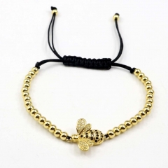 Stainless steel beads adjustable copper inlaid zircon  bracelet wholesale