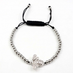 Stainless steel beads adjustable copper inlaid zircon  bracelet wholesale