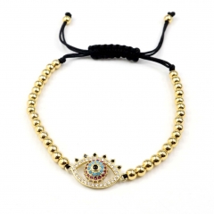 Stainless steel beads adjustable copper inlaid zircon  bracelet wholesale