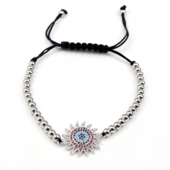 Stainless steel beads adjustable copper inlaid zircon  bracelet wholesale