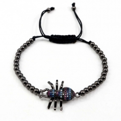 Stainless steel beads adjustable copper inlaid zircon  bracelet wholesale