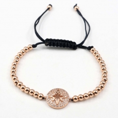 Stainless steel beads adjustable copper inlaid zircon  bracelet wholesale