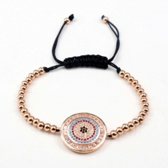 Stainless steel beads adjustable copper inlaid zircon  bracelet wholesale