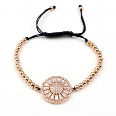 Stainless steel beads adjustable copper inlaid zircon  bracelet wholesale