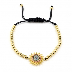 Stainless steel beads adjustable copper inlaid zircon  bracelet wholesale