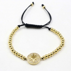 Stainless steel beads adjustable copper inlaid zircon  bracelet wholesale