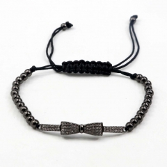 Stainless steel beads adjustable copper inlaid zircon  bracelet wholesale