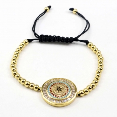 Stainless steel beads adjustable copper inlaid zircon  bracelet wholesale