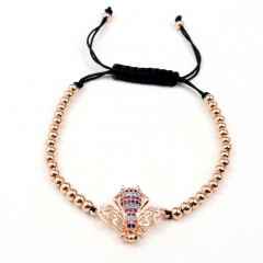 Stainless steel beads adjustable copper inlaid zircon  bracelet wholesale