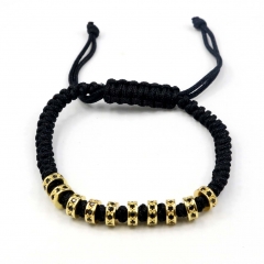 Stainless steel beads adjustable copper inlaid zircon  bracelet wholesale