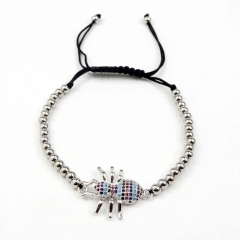 Stainless steel beads adjustable copper inlaid zircon  bracelet wholesale