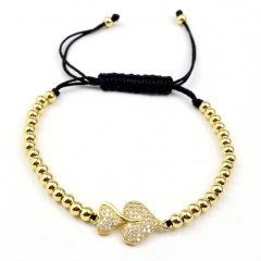 Stainless steel beads adjustable copper inlaid zircon  bracelet wholesale