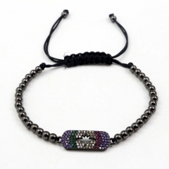 Stainless steel beads adjustable copper inlaid zircon  bracelet wholesale