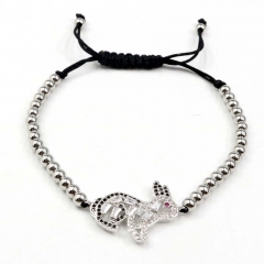 Stainless steel beads adjustable copper inlaid zircon  bracelet wholesale