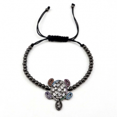 Stainless steel beads adjustable copper inlaid zircon  bracelet wholesale