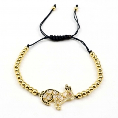 Stainless steel beads adjustable copper inlaid zircon  bracelet wholesale