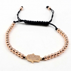 Stainless steel beads adjustable copper inlaid zircon  bracelet wholesale