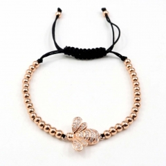 Stainless steel beads adjustable copper inlaid zircon  bracelet wholesale