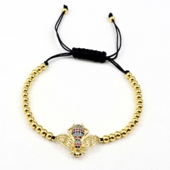 Stainless steel beads adjustable copper inlaid zircon  bracelet wholesale