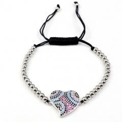 Stainless steel beads adjustable copper inlaid zircon  bracelet wholesale