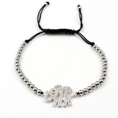 Stainless steel beads adjustable copper inlaid zircon  bracelet wholesale