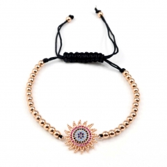 Stainless steel beads adjustable copper inlaid zircon  bracelet wholesale