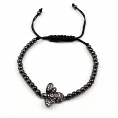 Stainless steel beads adjustable copper inlaid zircon  bracelet wholesale